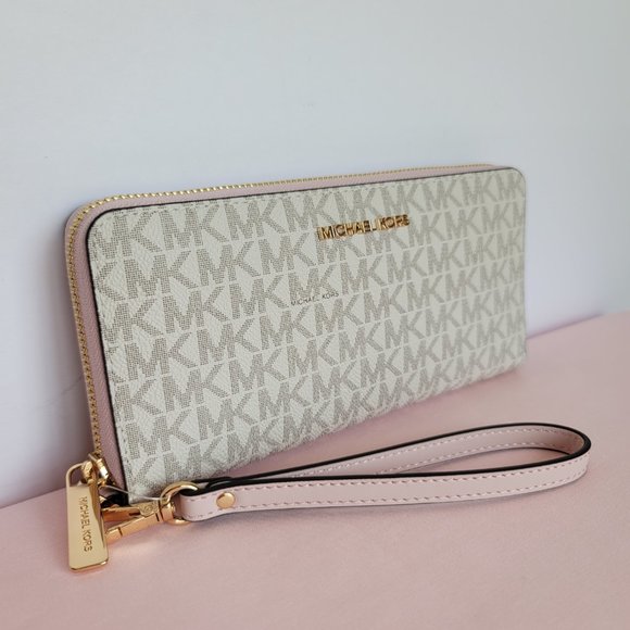 MICHAEL KORS Signature Logo Jet Set Travel Continental Wallet/Wristlet-Pwr Blush - Picture 3 of 16